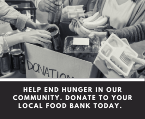 Image of people donating food to their local food bank.