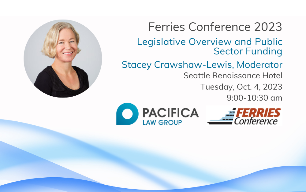 Flier for Stacey Crawshaw-Lewis appearance at 2023 Ferries Conference, October 3, 2023 at 9am at the Seattle Renaissance Hotel.