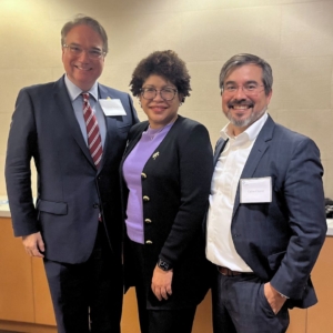 Photo of Seattle University School of Law Dean Anthony E. Varona, University of Washington School of Law Dean Tamara F. Lawson, Pacifica Law Group Partner Carlos Chavez.