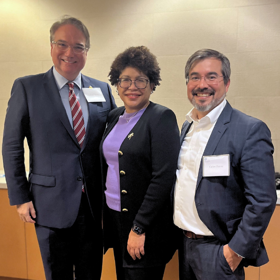 Photo of Seattle University School of Law Dean Anthony E. Varona, University of Washington School of Law Dean Tamara F. Lawson, Pacifica Law Group Partner Carlos Chavez.
